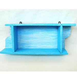 Vintage wooden shelf Blue and white Repainted in shabby chic style