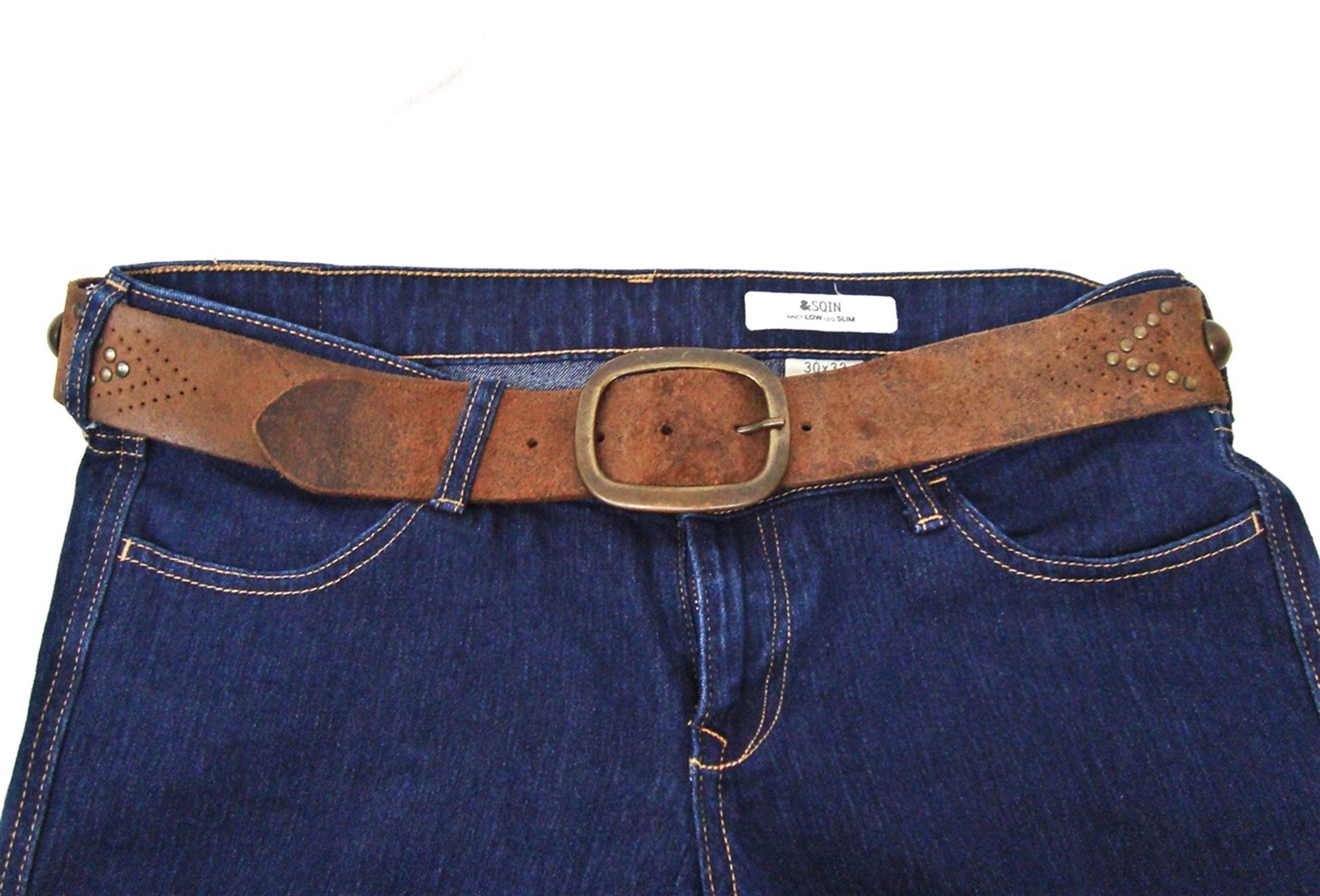 Vintage Leather Belt Massimo Dutti Brown Nubuck Unisex Brass  display picture 2