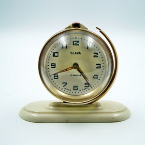 Vintage mechanical alarm clock “Slava” Space program design
