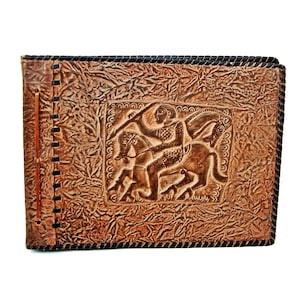 Vintage leather photo album Thracian horseman Handmade