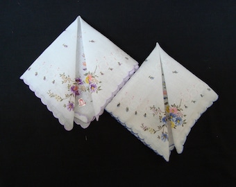 Vintage Baumwolle Damen Taschentücher 2er Set Bogenkante Feiner Batist aus China Neu mit Etikett