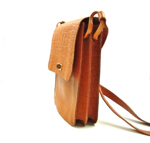 Vintage genuine leather bag Bulgarian crafts hand… - image 5