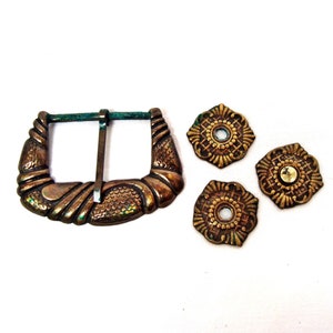 Vintage brass belt buckle and ornaments