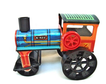 Vintage steam road roller toy Lithographed tin Wind up Czechoslovakia 70’s