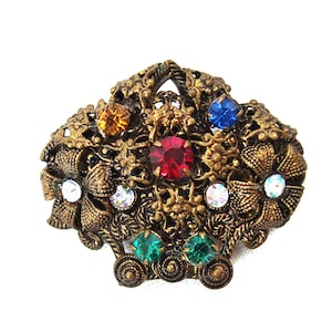 Vintage antique brass brooch Czech Art Nouveau