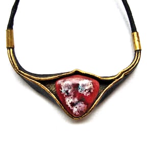 Vintage leather necklace with natural stone. Handmade pendant