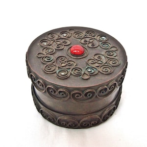 Vintage copper box Hand wrought ornaments Bulgarian folk art