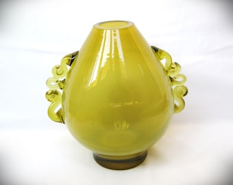 Vintage Murano art glass vase Olive yellow-green glass Art Nouveau from 70s