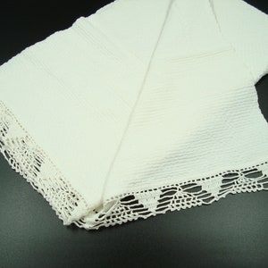Vintage hand woven towel with lace