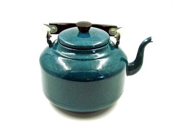Vintage blue enamel kettle Retro teapot 2,5 liters