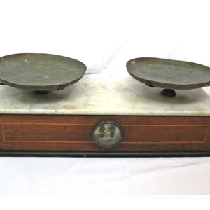 Antique Vintage Balance/Scale Marble Brass Wood
