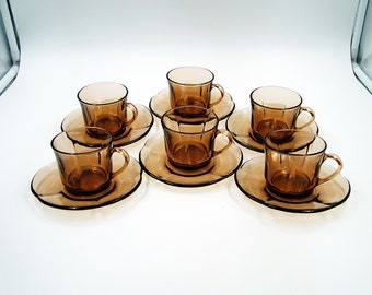 Vintage espresso coffee cups with saucers Duralex France