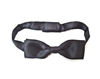 Vintage men’s bow-tie Black satin necktie Teal men’s tie Groomsman bow-tie New