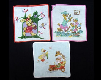Vintage children handkerchiefs Baby hanky Set of 3