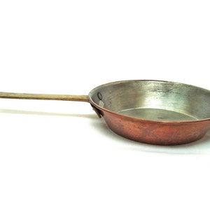 Vintage copper pan French skillet with brass handle