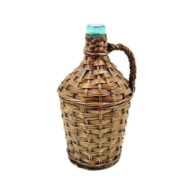 Vintage Demi John/carboy Wicker covered glass bottle Hand made