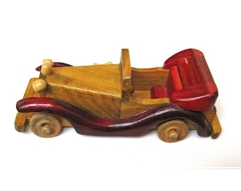 Vintage wooden toy car Hand made painted Retro car