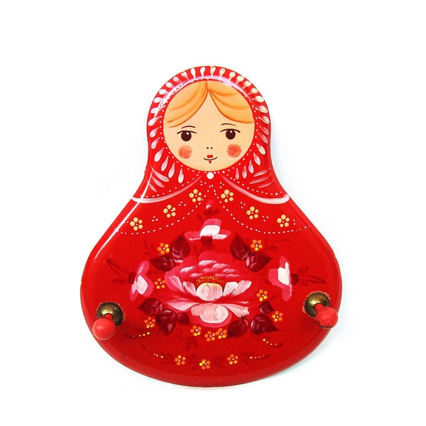 cintre mural vintage Porte-serviettes Matryoshka Métal peint à la main russe