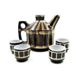 Vintage art ceramic pitcher/jug and 4 cups Hand made