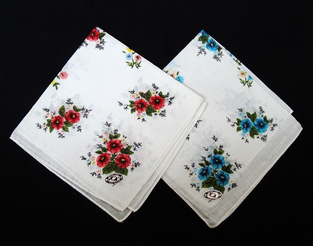 Lot De 6 Mouchoirs Floraux Vintage, Motifs Assortis, Mélange De Coton
