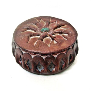 Vintage leather jewelry box Hand mage Not used Bulgarian craft 60s