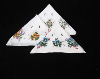 Vintage ladies cotton handkerchiefs Set of 3 China 70s