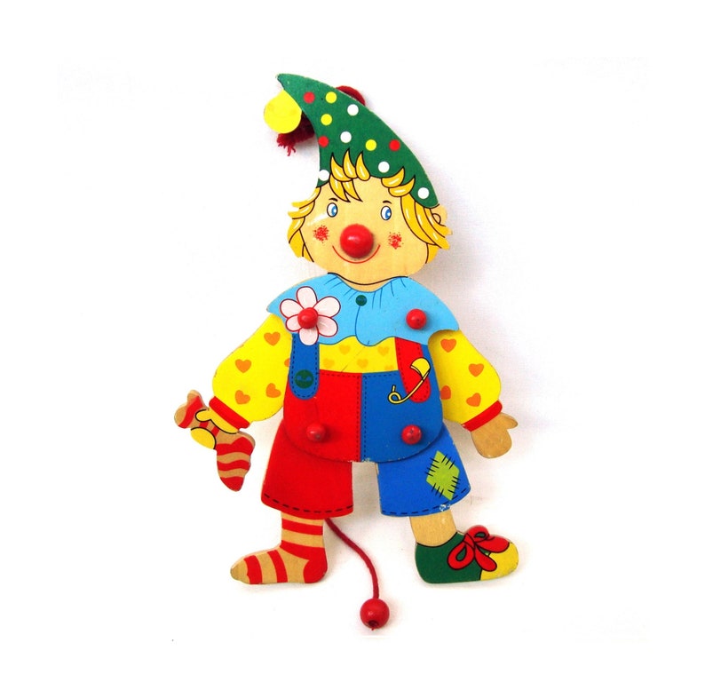 Wooden String Puppet Toy Clown Hanging Doll Etsy