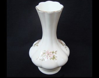 Vintage fine bone china vase Floral pattern and gold edge