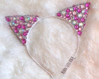 Pink Cat Ears | Bedazzled Cat Ears Headband | Born Tutu Rock