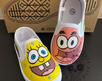 Hand painted SpongeBob & Patrick inspired shoes size toddler 5/6 || Born Tutu Rock