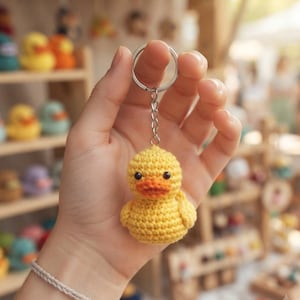 Crochet Duck Keychain Pattern PDF, Cute Kawaii Amigurumi Duck, No-Sew Amigurumi Duck, Animal Keychain, Bag Charm & Car Hanger Keychain