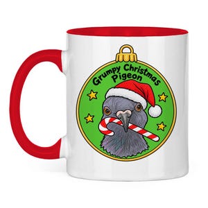 Christmas Mug - Grumpy Christmas Pigeon - Red and White Christmas Gift image 2