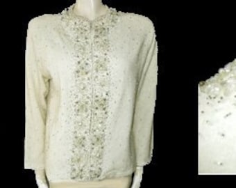 Vintage Valentina Ltd Rhinestone Pearl & Beaded Sweater vintage sweater designer sweater rhinestone sweater 50s sweater