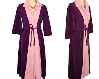 Luxurious Vintage At Home Wear for Van Raalte Pink and Purple 2 Tone Button Up Robe with Belt Gift for Her