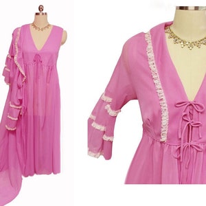 Vintage Lace Peignoir Nightgown Set Summer Orchid image 1