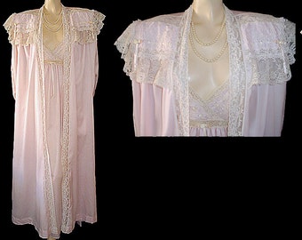 Vintage Christian Dior Lace Bridal Peignoir Nightgown Set Dripping Lace Satin Ribbons Embroidery victorian look peignoir Dior Gifts for Her