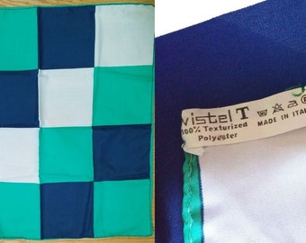 Vintage Wistel T Emerald, Navy and White Scarf Made Italy designer Italian scarf 60s scarf 70s scarf check scarf large scarf