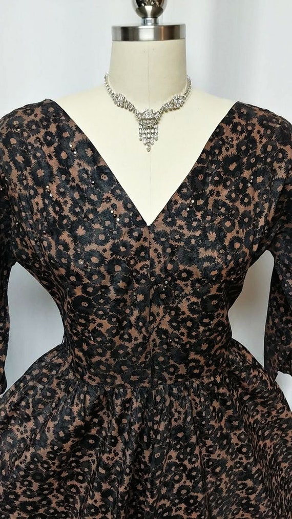 Vintage 50s Black Copper Cocktail Dress Sprinkled… - image 3