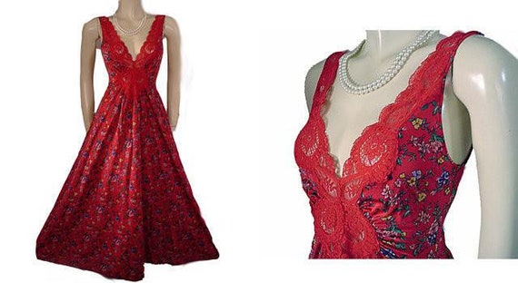 Rare Vintage Floral Olga Spandex Lace Nightgown I… - image 1