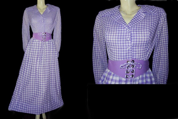 Vintage Purple & White Checked Lace Up Corset Cumm