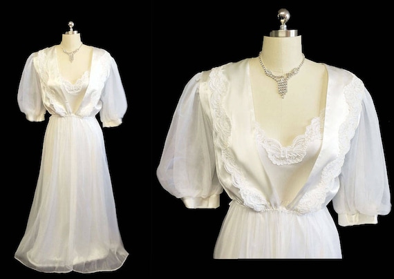 1980s Val Mode Lingerie Bridal Peignoir Set Nightgown Robe