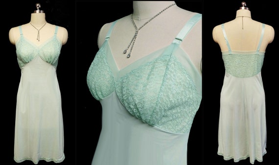 Vintage Seamprufe Slip Lace in Sea Green Dress Sl… - image 1