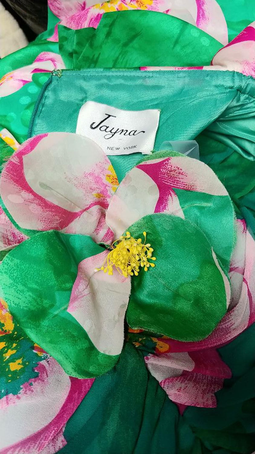 Vintage 1980 Jayna New York Jacquard Silk Chiffon Draped Swags Cocktail