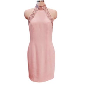Vintage Lillie Rubin Pink Halter Dress: 1980s Beaded Cocktail