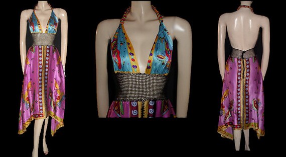 Vintage Lyndia Procanik Dress Beaded Halter Butter
