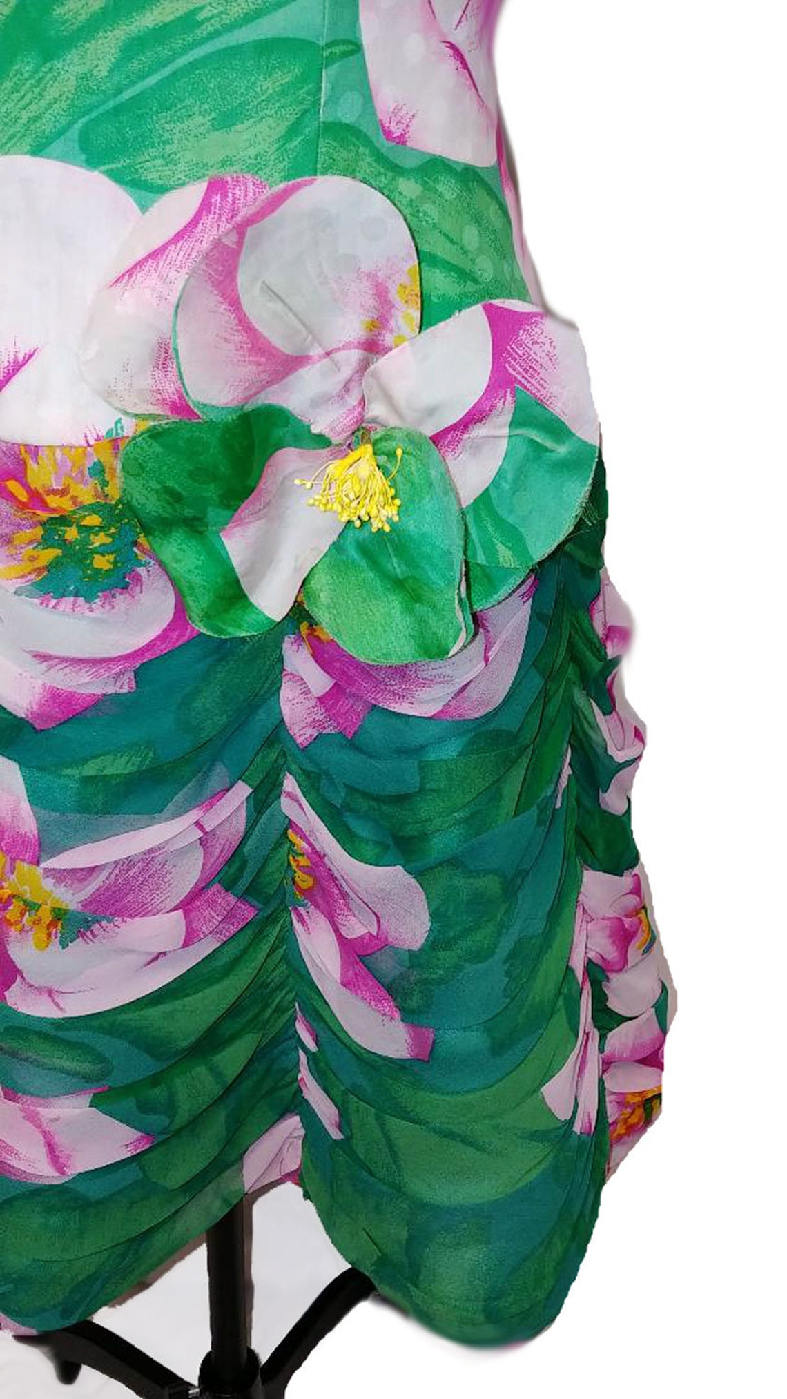 Vintage 1980 Jayna New York Jacquard Silk Chiffon Draped Swags Cocktail