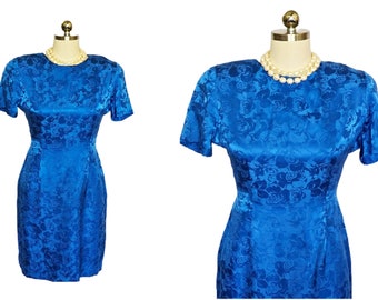 Vintage Papell Too Petites Royal Blue Silk Dress Size 10 Gift for Her