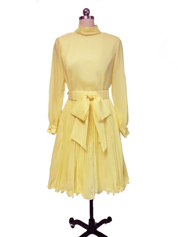 Vintage 50s 60s Pleated Party Cocktail Dress w Bo… - image 2