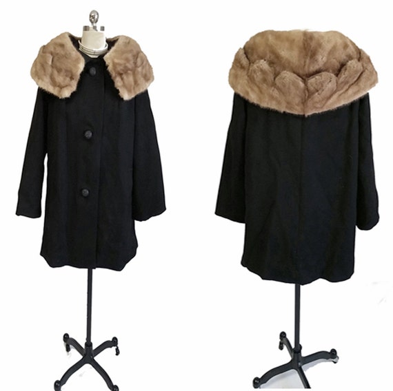 Vintage Coat Jacket Scalloped Mink Double Collar … - image 1