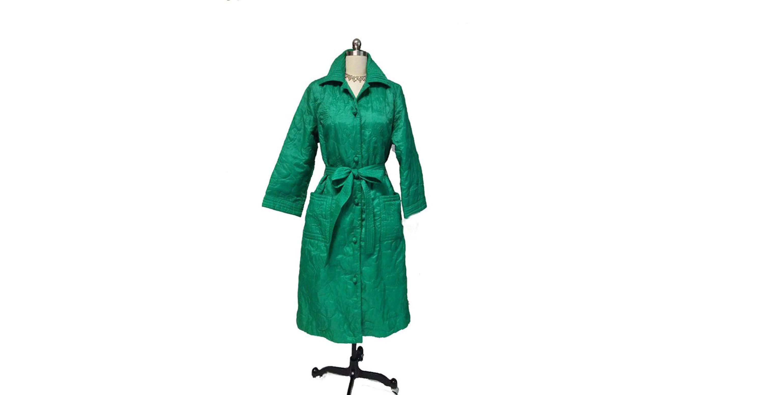 Vintage 60s Lord & Taylor Teahouse Quilted Robe Hong Kong Emerald 
